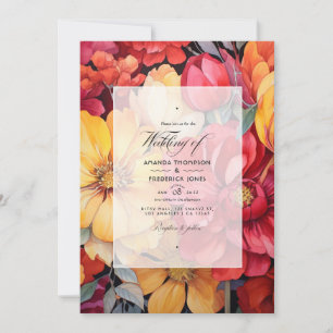 Golden Yellow and Lipstick Red Floral Wedding Invitation