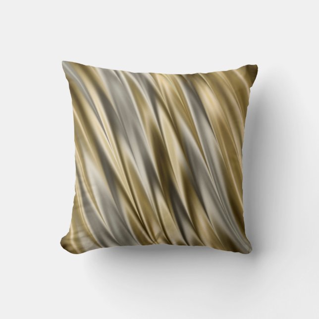 Golden yellow and silver grey satin style stripes cushion (Front)