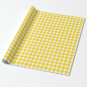 Golden Yellow and White Check Plaid Wrapping Paper