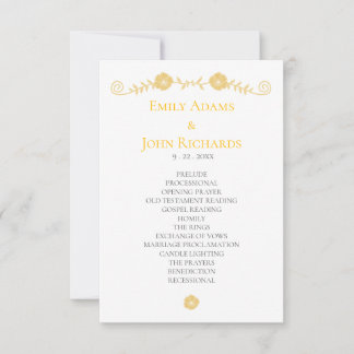 Golden Yellow and White Floral Wedding Program