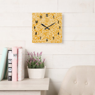 Golden Yellow and White Mini Tile Design Square Wall Clock