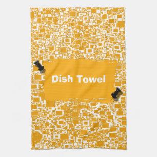 Golden Yellow and White Mini Tile Design Tea Towel