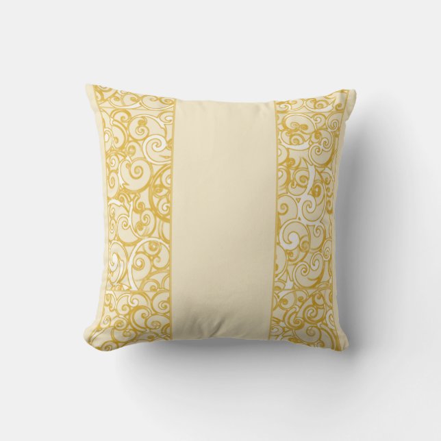 Golden Yellow and White Swirls Cushion (Front)