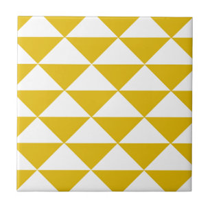 Golden Yellow and White Triangles Ceramic Tile