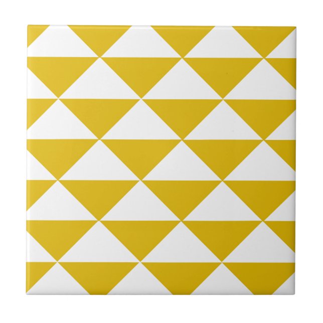 Golden Yellow and White Triangles Ceramic Tile (Front)