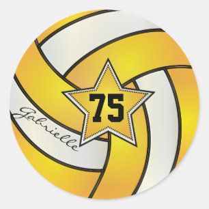 Golden Yellow and White Volleyball DIY Text Classic Round Sticker