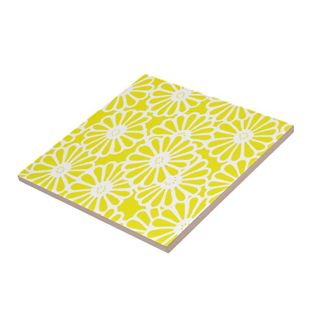 Golden Yellow Asian Moods Floral Ceramic Tile (Side)