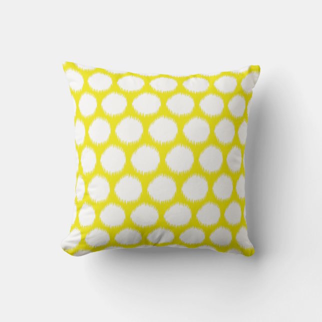 Golden Yellow Asian Moods Ikat Dots Cushion (Front)