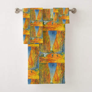 Golden Yellow Autumn Poplar Trees Van Gogh Vintage Bath Towel Set