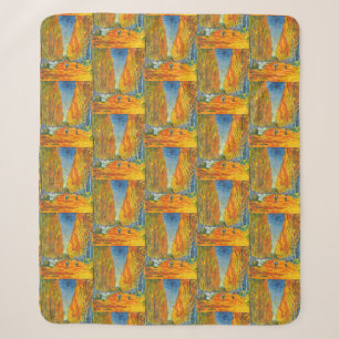 Golden Yellow Autumn Poplar Trees Van Gogh Vintage Sherpa Blanket