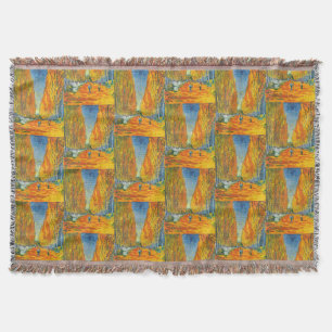 Golden Yellow Autumn Poplar Trees Van Gogh Vintage Throw Blanket