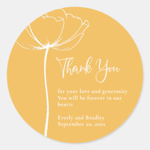 Golden Yellow Background Floral Wedding Thank You  Classic Round Sticker