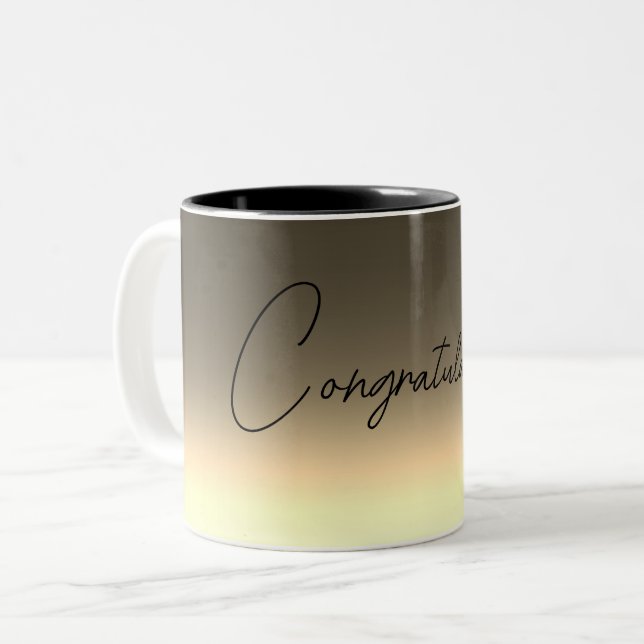 Golden yellow beige ombre gradient Two-Tone coffee mug (Front Left)