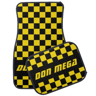 Golden Yellow & Black Checked   Personalise Car Mat