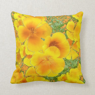 GOLDEN  YELLOW CALIFORNIA WILD FLOWERS PATTERNS CUSHION