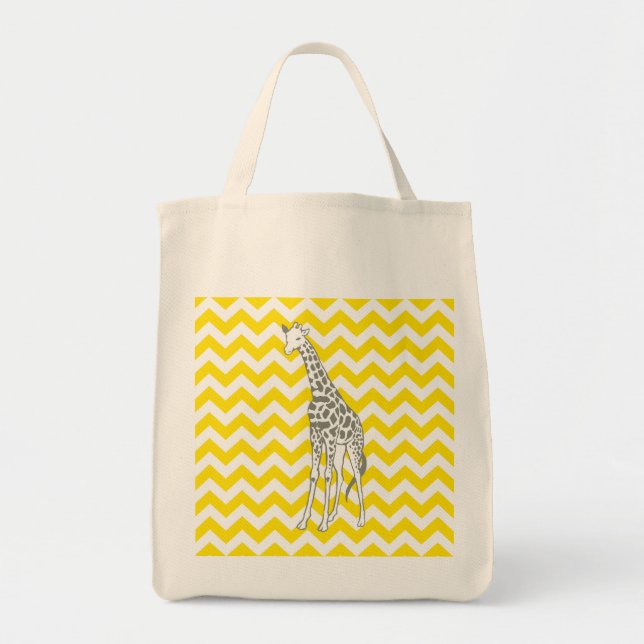 Golden Yellow Chevron with Pop Art Giraffe Tote Bag (Front)