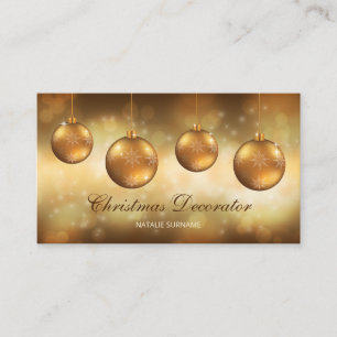 Golden Yellow Christmas Baubles On Yellow Bokeh Business Card