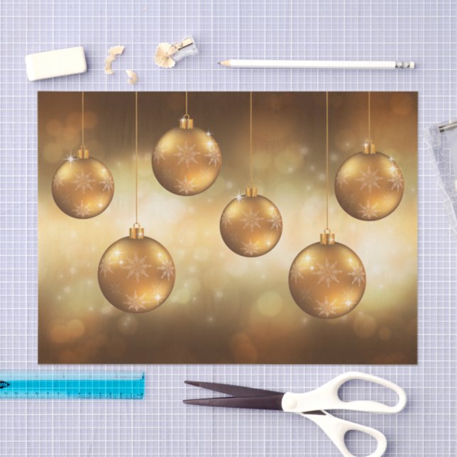 Golden Yellow Christmas Baubles On Yellow Bokeh Tissue Paper (Craft)