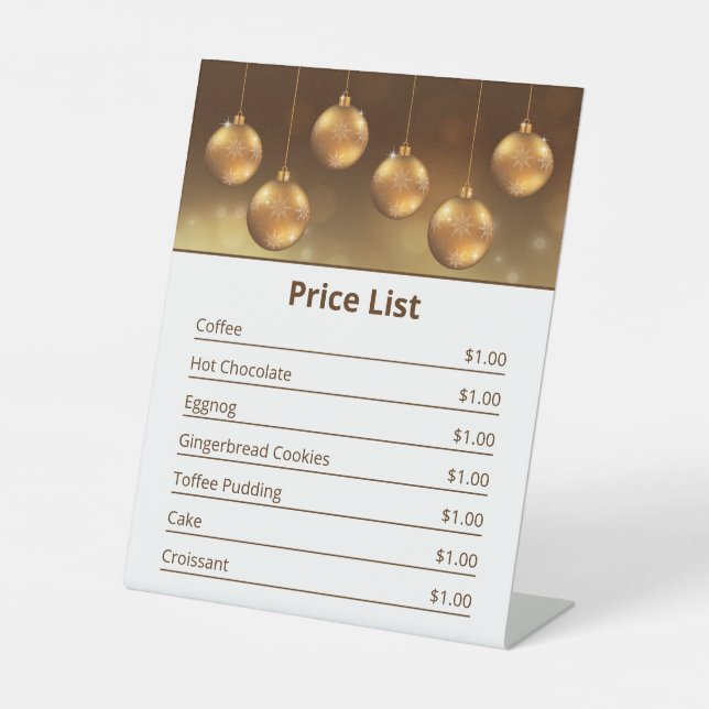 Golden Yellow Christmas Baubles Price List Pedestal Sign (Front)