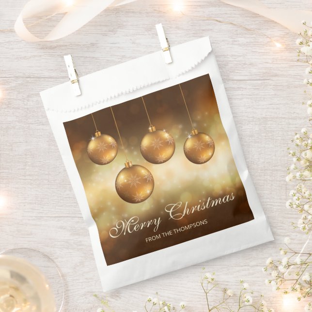 Golden Yellow Christmas Baubles With Custom Text Favour Bag (Clipped)