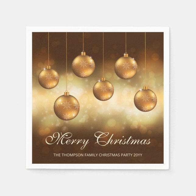 Golden Yellow Christmas Baubles With Custom Text Napkin (Front)