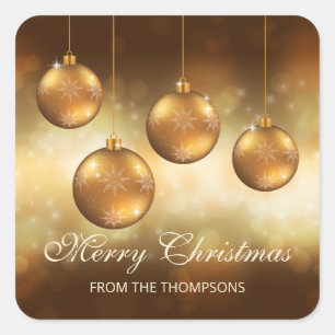 Golden Yellow Christmas Baubles With Custom Text Square Sticker