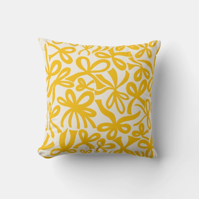 Golden Yellow Coquette ribbons and bows  Cushion (Front)