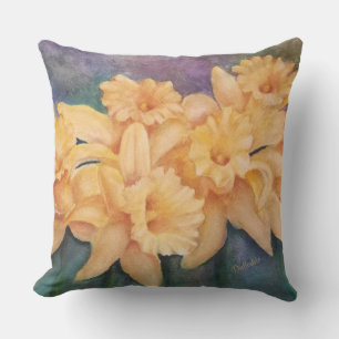GOLDEN YELLOW DAFFODIL FLOWERS PATIO CUSHION