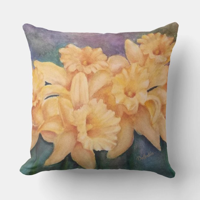 GOLDEN YELLOW DAFFODIL FLOWERS PATIO CUSHION (Front)