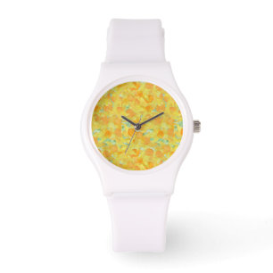 Golden Yellow Daffodils Sporty White Wristwatch