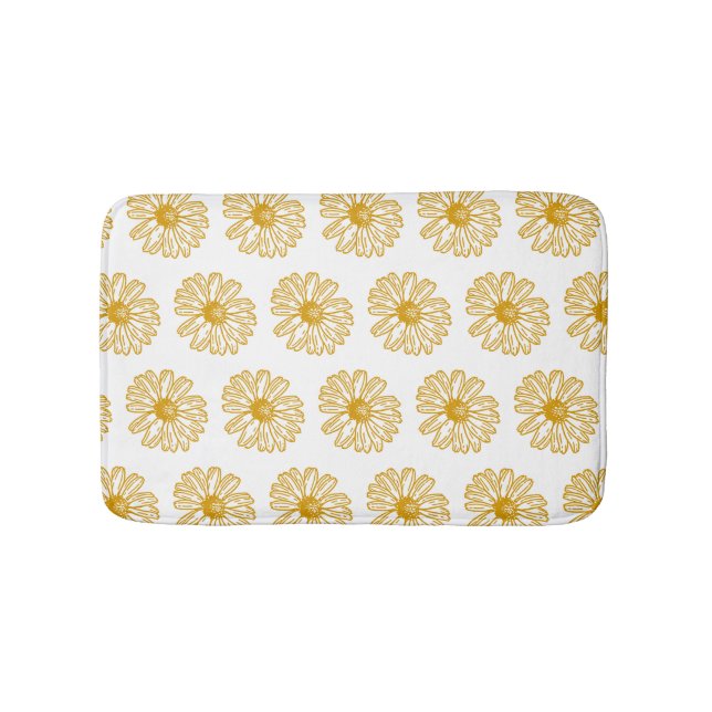 Golden Yellow Daisies Print, Daisy Floral Pattern Bath Mat (Front)