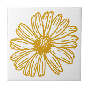 Golden Yellow Daisies Print, Daisy Floral Pattern Ceramic Tile