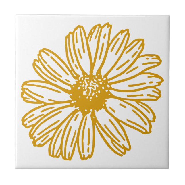 Golden Yellow Daisies Print, Daisy Floral Pattern Ceramic Tile (Front)