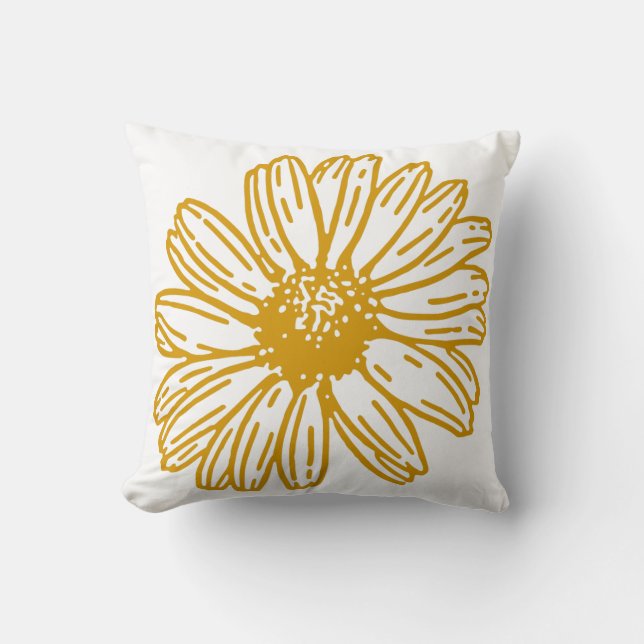 Golden Yellow Daisies Print, Daisy Floral Pattern Cushion (Front)