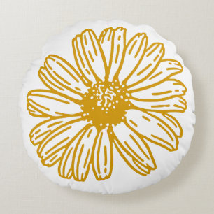 Golden Yellow Daisies Print, Daisy Floral Pattern Round Cushion