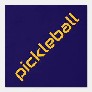 Golden Yellow Diagonal PICKLEBALL On Navy Blue Wallpaper