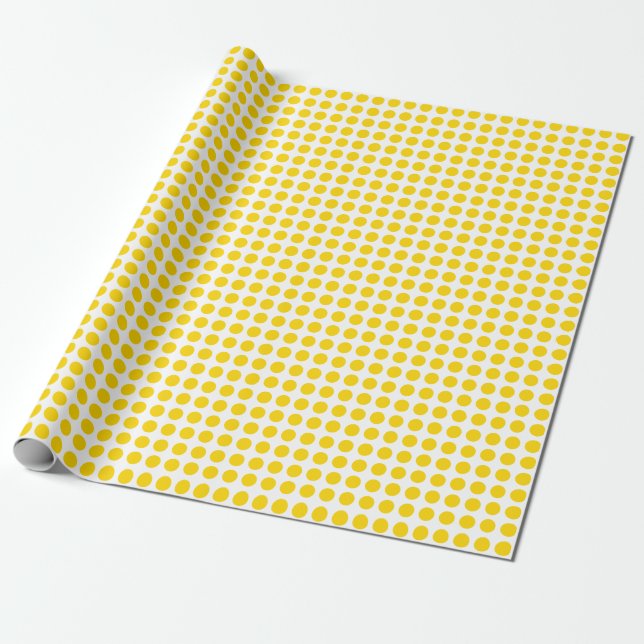 Golden Yellow Dots on White Wrapping Paper (Unrolled)