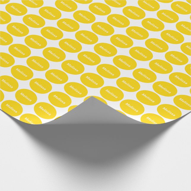 Golden Yellow Dots Pattern On White With Name Wrapping Paper (Corner)