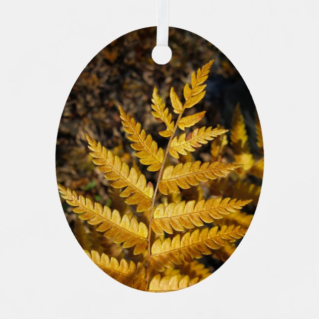 Golden Yellow Fern Leaves Metal Tree Decoration (Front)