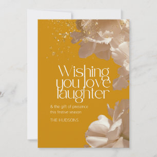 Golden Yellow Festive Season Gold Floral Holiday Card
