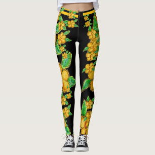 Golden Yellow Floral Art Leggings