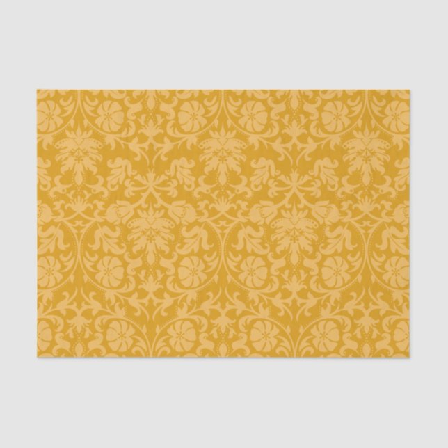 Golden Yellow Floral Damask Tissue Paper (Front)
