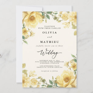 Golden Yellow Floral Garden Romance Wedding Invitation