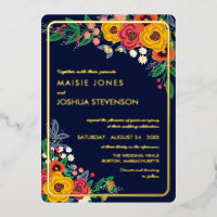 Golden Yellow Floral Navy Boho Bouquet Gold