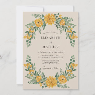 Golden Yellow Floral Wreath Wedding Invitation