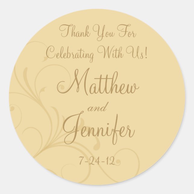 Golden Yellow Flourish Custom Wedding Favour Label (Front)