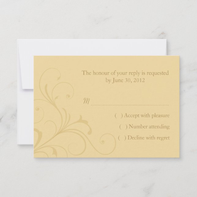 Golden Yellow Flourish Wedding RSVP Reply Card (Front)