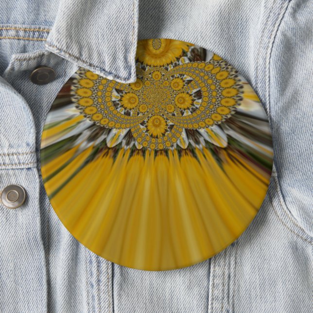 Golden Yellow Flower Pattern Design Art 6 Cm Round Badge (In Situ)