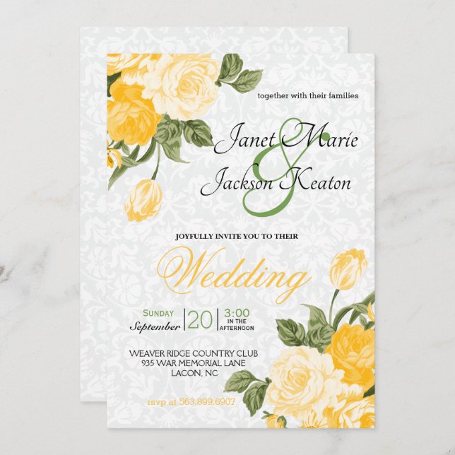 Golden Yellow  Flowers Invitation (Front/Back)