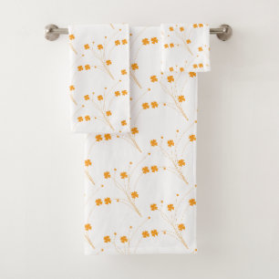 Golden Yellow Flowers, Small Floral Print Bath Towel Set